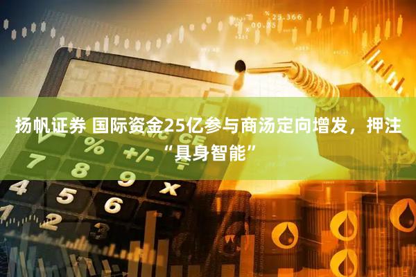 扬帆证券 国际资金25亿参与商汤定向增发，押注“具身智能”